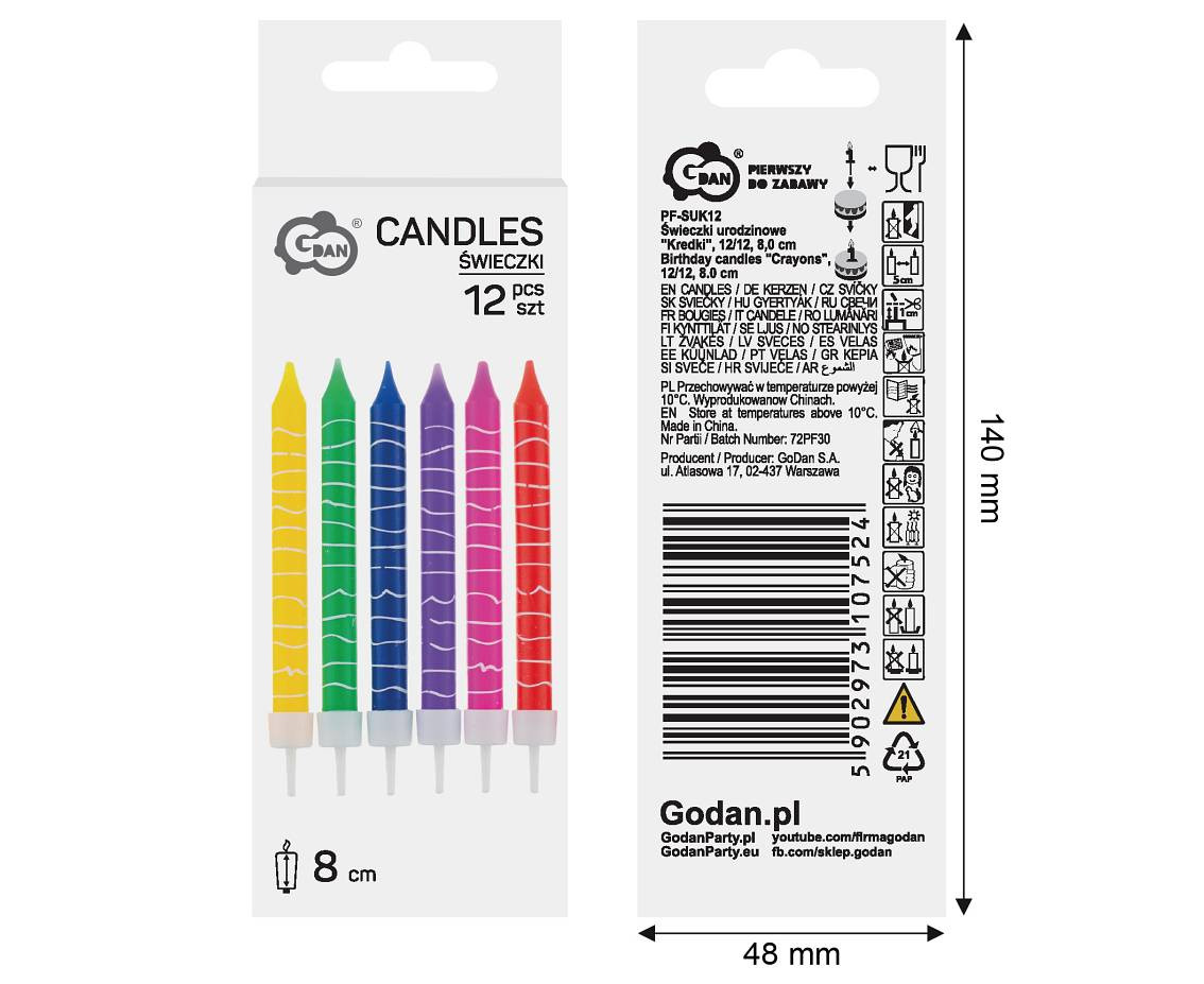 Birthday candles "Crayons", 12/12, 8.0 cm